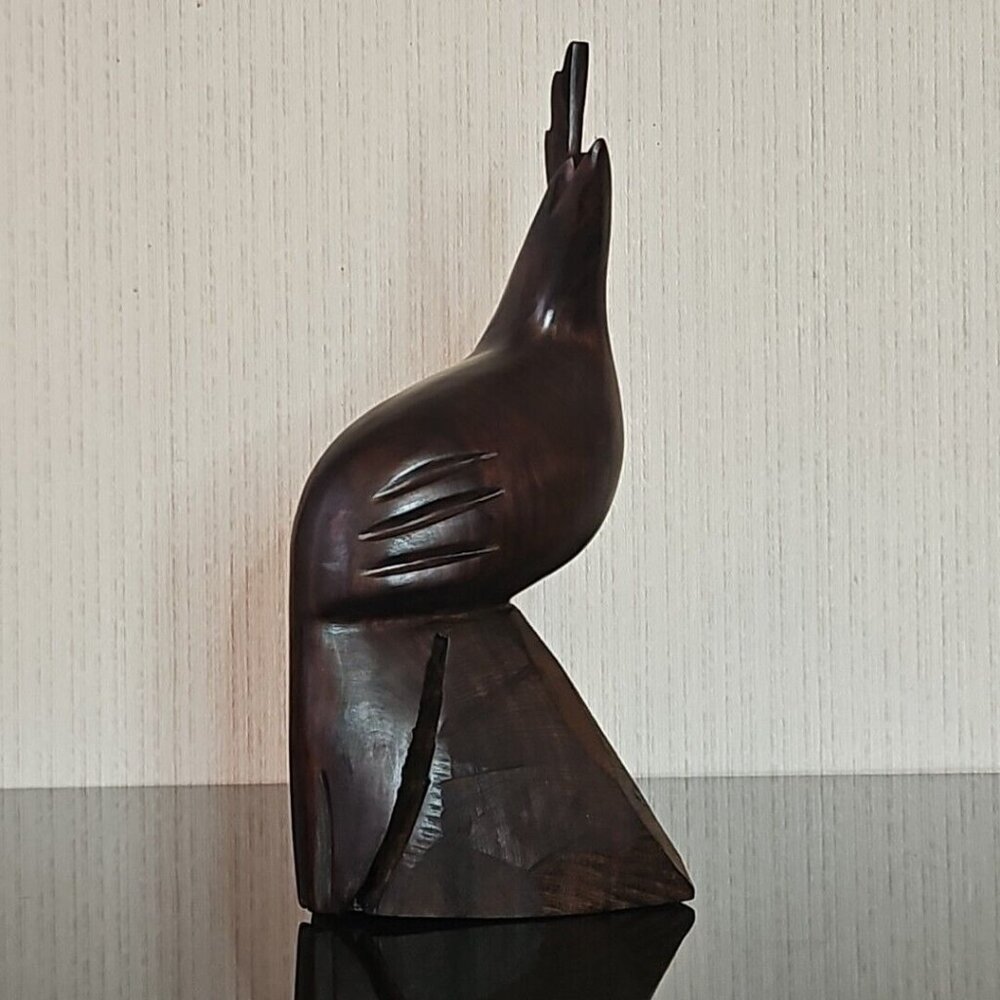 Ironwood Bird Sculpture Carved Wood Quail Smooth MCM Figure Vintage 1970